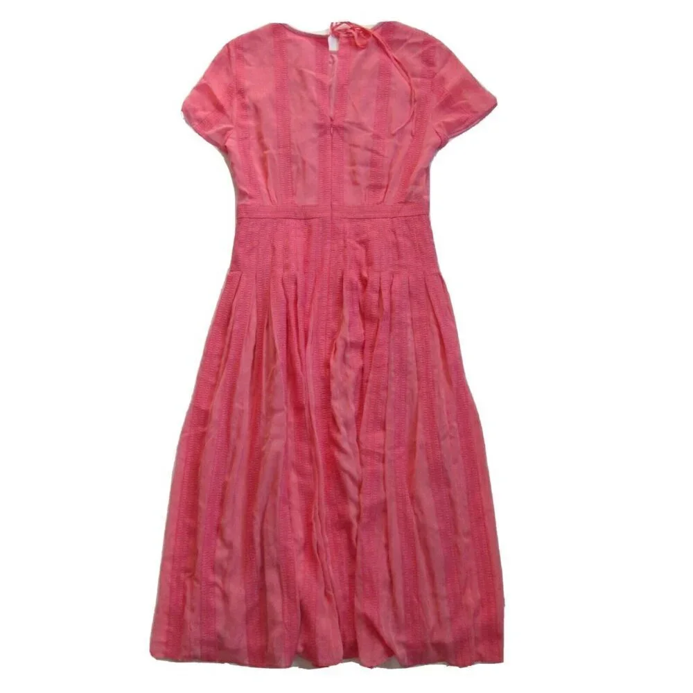 NWT J.Crew Midi in Bright Pink Embroidered Chiffon Short Sleeve Dress 6 $198